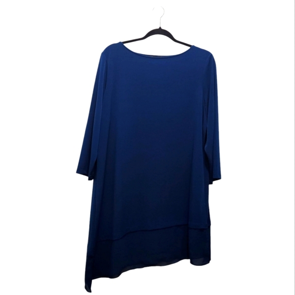 Susan Graver Liquid Knit Asymmetrical Hem Blue Pullover 3/4 Sleeve Tunic Size L - Picture 1 of 5